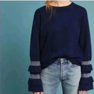 Moth Navy Garment with silver threaded sleeve embellishments